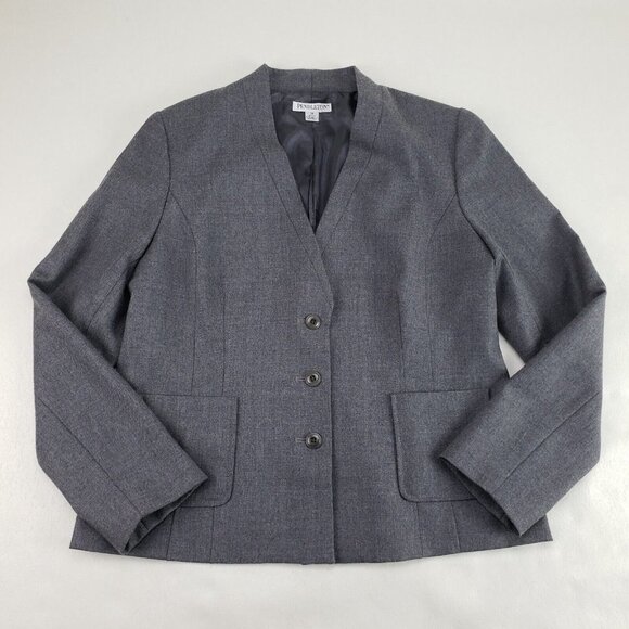 Pendleton 100% Virgin Wool Blazer Womens 14 Gray Lined Button Front Jacket - Picture 1 of 12